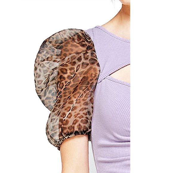 Paris Peek-A-Boo Leopard Puff Sleeve Top - WT1042 - Picture 5 of 6